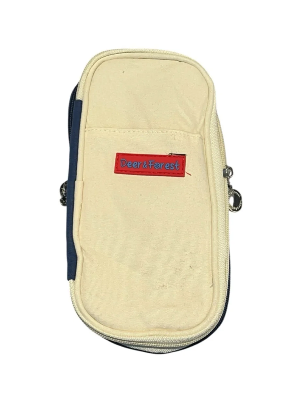 Deer & Forest Canvas Pencil Case Blue White Expandable
